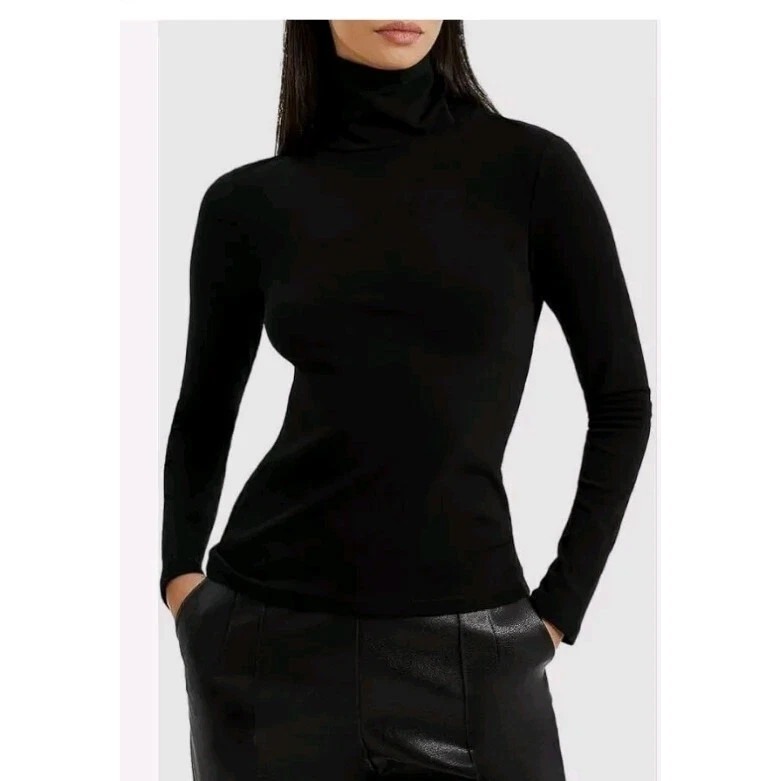 French Connection Women's Roy Asymmetric Back Long Sleeve Top Black Size M Nwt